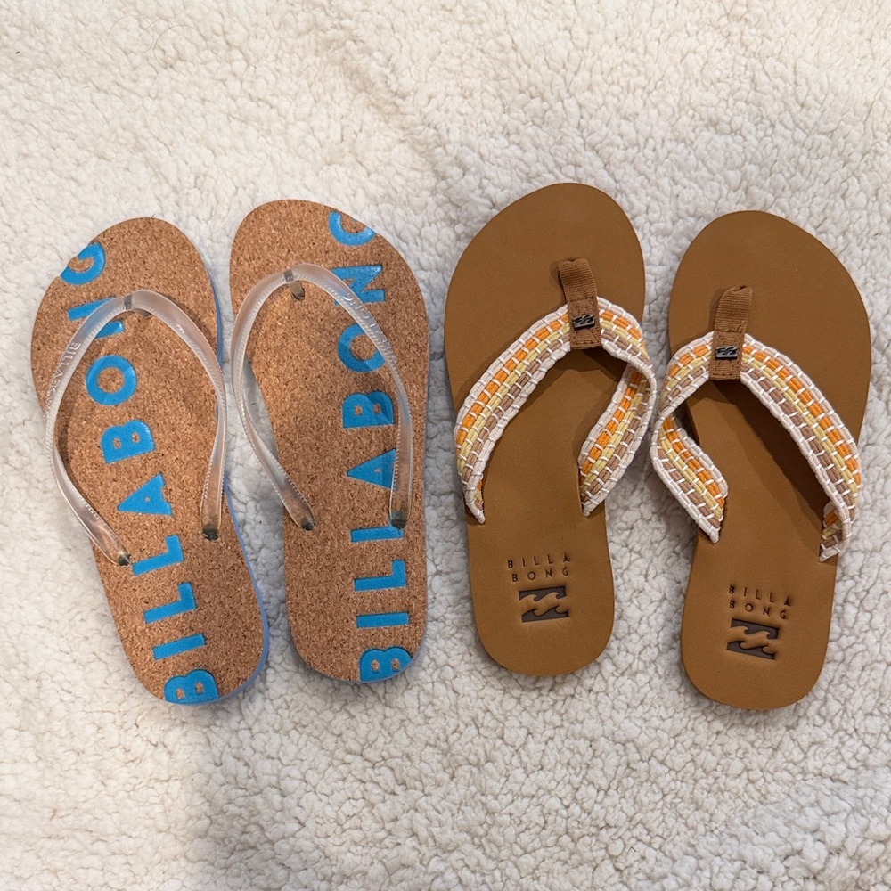 Billabong Blue and Brown Flip Flops